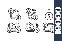 Water Dollar Flow Circular Arrows Line Icons Set Product Image 1