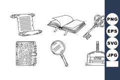 Vintage Book Scroll Key Magnifying Glass Printing Press Vect Product Image 1