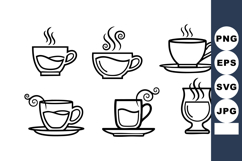 Coffee Cup Icons Hot Beverage Line Art Vector Product Image 1