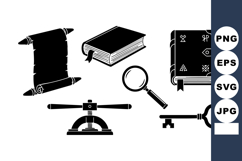 Vintage Key Magnifier Old Book Scroll Desk Set Vector Product Image 1
