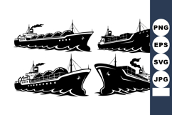 Vintage Cargo Ship Black Silhouette Vector Set Product Image 1
