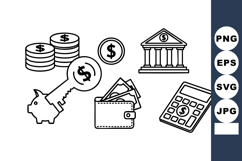 Finance Icons Vector Set Piggy Bank Coin Wallet Product Image 1