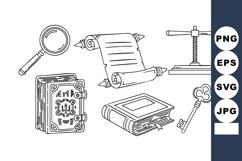 Vintage Keys Old Books Magnifying Glass Scroll Book Press Ve Product Image 1