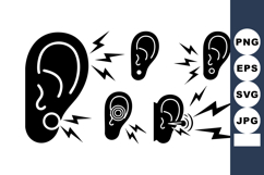 Ear Icons with Sound Waves Hearing Signals Vector Product Image 1