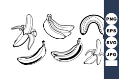 Banana Set Hand Drawn Black White Vector Illustration Product Image 1