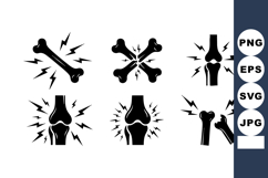 Bone Pain Icons Broken Bones Joint Symbols Black Vector Product Image 1