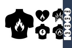 Black Silhouettes Torsos Fire Lightning Icons Product Image 1