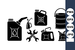 Black Silhouette Oil Container Tools Vector Set Product Image 1