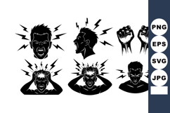Angry Man Yelling Screaming Headache Vector Illustration Set Product Image 1
