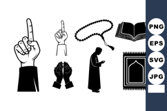 Islamic Prayer Symbols Hands Rosary Rug Illustration Product Image 1