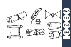 Vintage Scrolls Feather Quill Ink Letter Set Vector Product Image 1