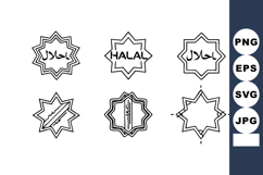 Halal Label Stamp Set Vector Outline Icons Product Image 1