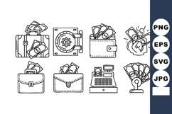 Money Cash Wallet Briefcase Finance Icons Vector Product Image 1