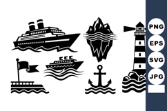 Cruise Ship Lighthouse Nautical Vector Icons Set Product Image 1