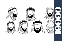 Arab Man Head Icons Traditional Dress Vector Set Product Image 1