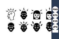 Angry Face Icons Vector Set with Electric Sparks Product Image 1