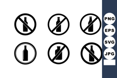 No Alcohol Prohibition Signs Vector Illustration Product Image 1