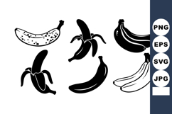 Black White Banana Vector Set Peeled Unpeeled Product Image 1