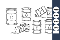 Oil Barrels Vector Illustration Set Black White Product Image 1