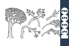 Hand Drawn Black White Tree Branches Vector Product Image 1