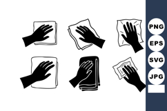 Hand Wiping Different Cloth Cleaning Surface Actions Vector Product Image 1