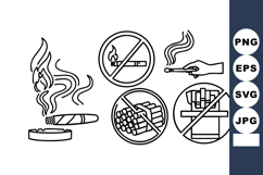 Smoking Cigar No Smoking Prohibition Icons Set Product Image 1