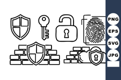 Security Icons Set Shield Key Lock Fingerprint Firewall Product Image 1