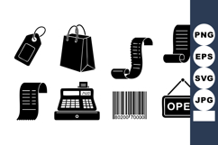 Shopping Retail Icons Price Tag Bag Receipt Barcode Product Image 1