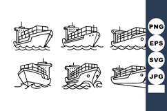 Cargo Ship Black Outline Vector Icons Set Product Image 1