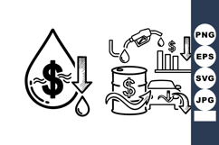 Oil Price Drop Dollar Barrel Pump Graph Illustration Product Image 1