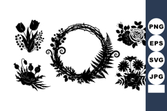 Floral Wreath Flower Bouquets Silhouette Vector Product Image 1