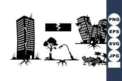 Black Silhouette City Destruction Vector Illustration Product Image 1