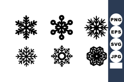 Black Snowflake Icons Set Six Winter Snowflakes Product Image 1