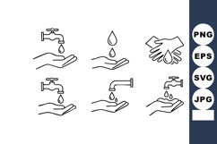 Hand Washing Faucet Hygiene Icons Vector Product Image 1