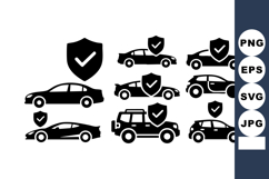 Car Insurance Icons Set Shield Checkmark Symbols Product Image 1
