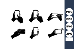 Black Silhouette Hands Holding Smartphone Gestures Product Image 1