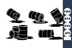 Oil Barrels Leaking Black Liquid Spill Vector Illustration Product Image 1