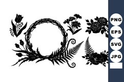 Black Floral Wreath Leaves Flower Bouquet Vector Product Image 1