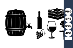 Wine Barrel Bottle Glass Corkscrew Grapes Vector Product Image 1