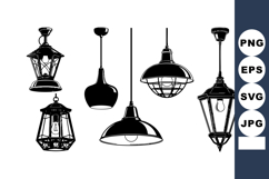 Vintage Retro Hanging Lanterns Silhouette Vector Product Image 1