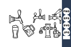Beer Tap Set Glass Mug Line Art Vector Illustration Product Image 1