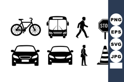 Transportation Icons Bicycle Bus Pedestrian Vector Product Image 1
