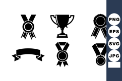Award Medals Trophy Ribbon Icon Set Vector Product Image 1