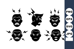 Angry Male Faces with Electric Shock Symbols Vector Product Image 1