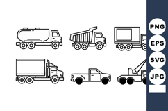 Vector Line Art Six Truck Types Tanker Dump Pickup Product Image 1