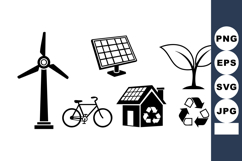 Renewable Energy Icons Wind Turbine Solar Panel Bicycle Product Image 1