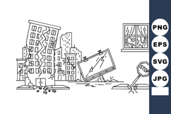City Street Broken Buildings Fallen Billboard Vector Illustr Product Image 1