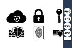 Cybersecurity Icons Cloud Shield Lock Key Vector Product Image 1