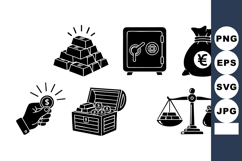 Black Money Icons Gold Bars Safe Chest Scale Product Image 1