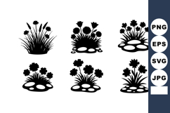 Black Silhouette Wildflower Grass Plants Vector Set Product Image 1